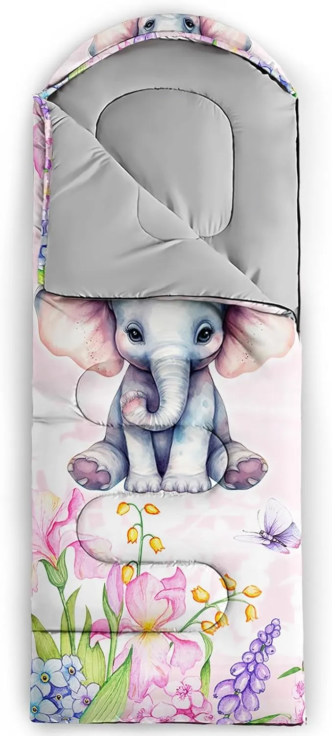 AILONEN Blue Butterfly Sleeping Bags,Lightweight & Waterproof,3 Season Warm & Cool Weather,Fairy Forest Flower Sleeping Bags for Kids,Girls,Adults,Travelling,Outdoors