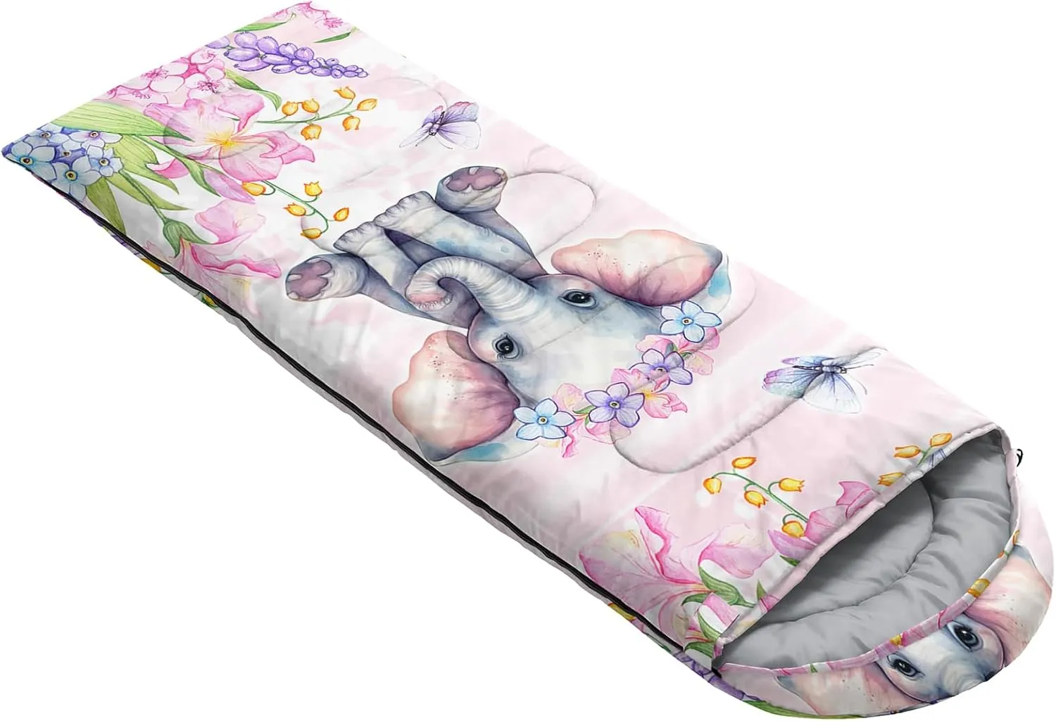 AILONEN Blue Butterfly Sleeping Bags,Lightweight & Waterproof,3 Season Warm & Cool Weather,Fairy Forest Flower Sleeping Bags for Kids,Girls,Adults,Travelling,Outdoors