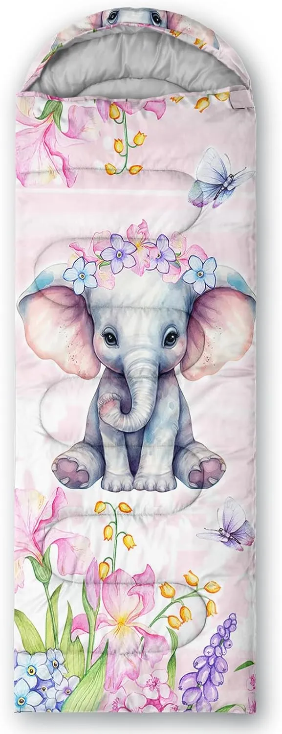AILONEN Blue Butterfly Sleeping Bags,Lightweight & Waterproof,3 Season Warm & Cool Weather,Fairy Forest Flower Sleeping Bags for Kids,Girls,Adults,Travelling,Outdoors