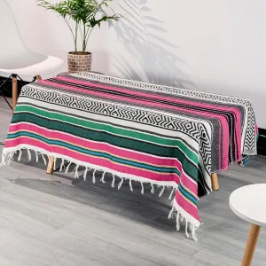 Airooglee Large Mexican Blanket - Perfect as Yoga, Outdoor, Beach, Serape, Picnic, Camping Blanket - Boho Home Decor (Rose-Blue)