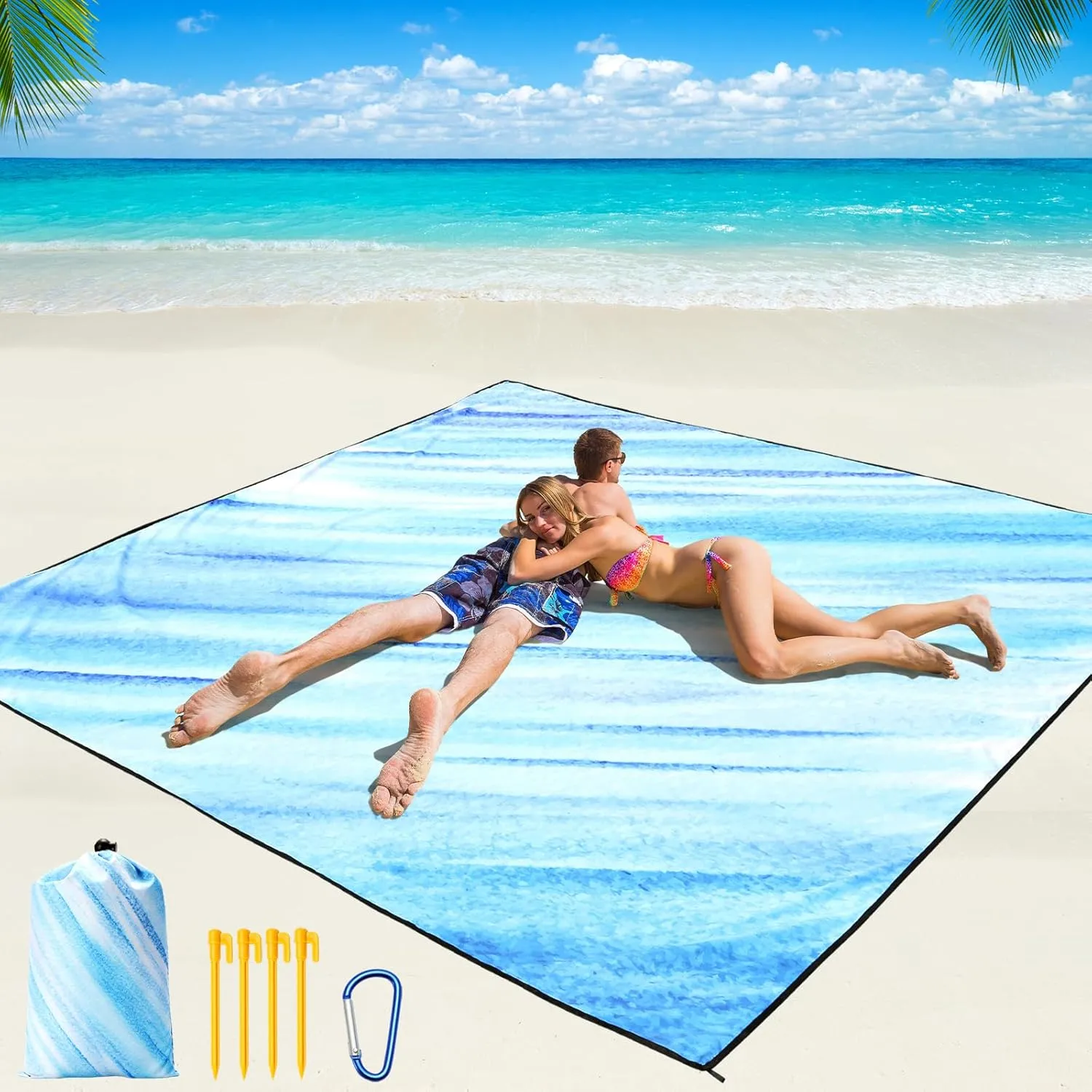 AISPARKY Beach Blanket Waterproof Sandproof Lightweight Durable Compact Sand Free Beach Mat 79”x 83” for 1-4 Adults for Festival Travel Camping Hiking Picnic Blanket (Slanting-BL&W)