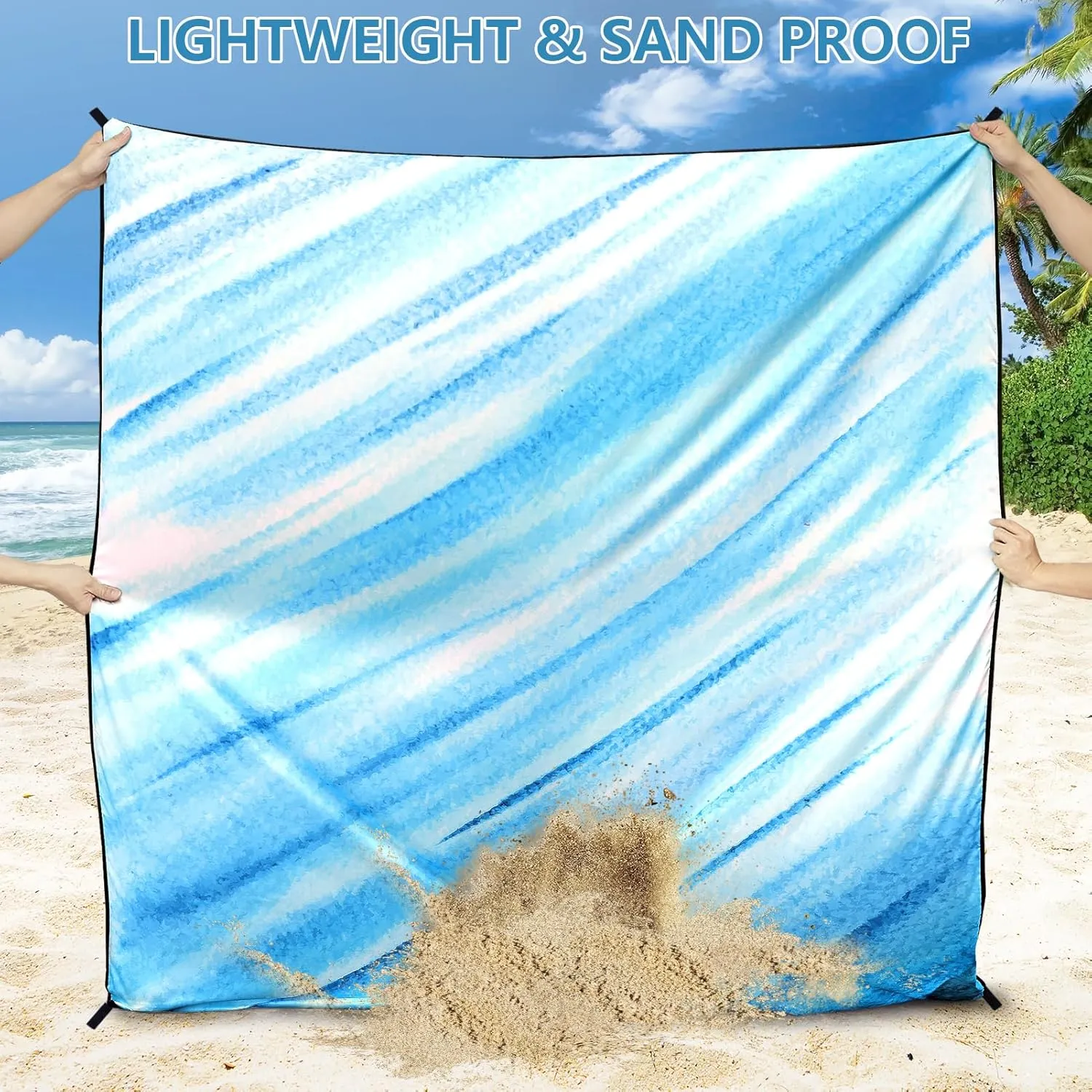 AISPARKY Beach Blanket Waterproof Sandproof Lightweight Durable Compact Sand Free Beach Mat 79”x 83” for 1-4 Adults for Festival Travel Camping Hiking Picnic Blanket (Slanting-BL&W)