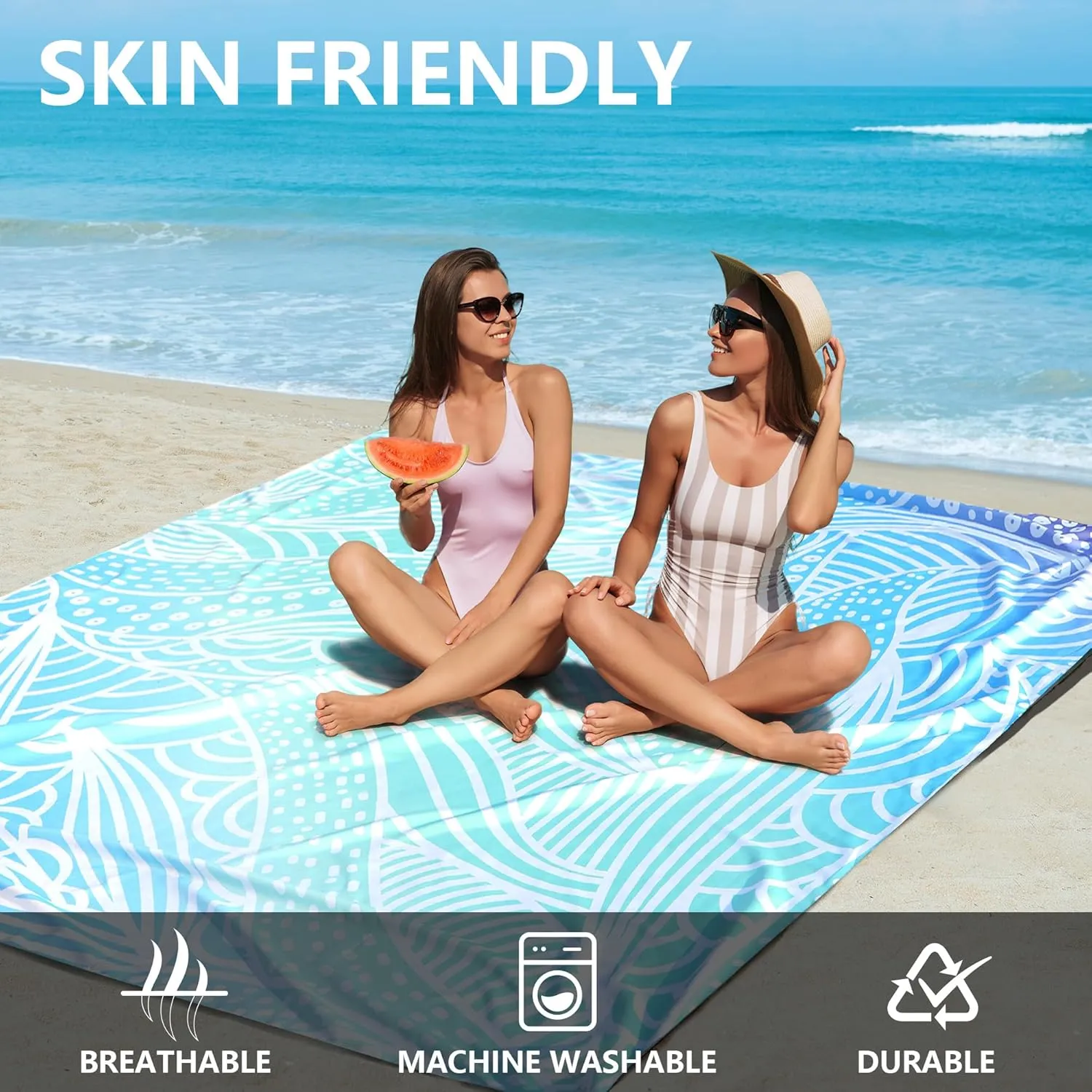 AISPARKY Beach Blanket Waterproof Sandproof Lightweight Durable Compact Sand Free Beach Mat for Beach Festival Travel Camping Hiking Picnic Blanket (Gradiant Blue-Ripple, 79"×83"(4 Person))