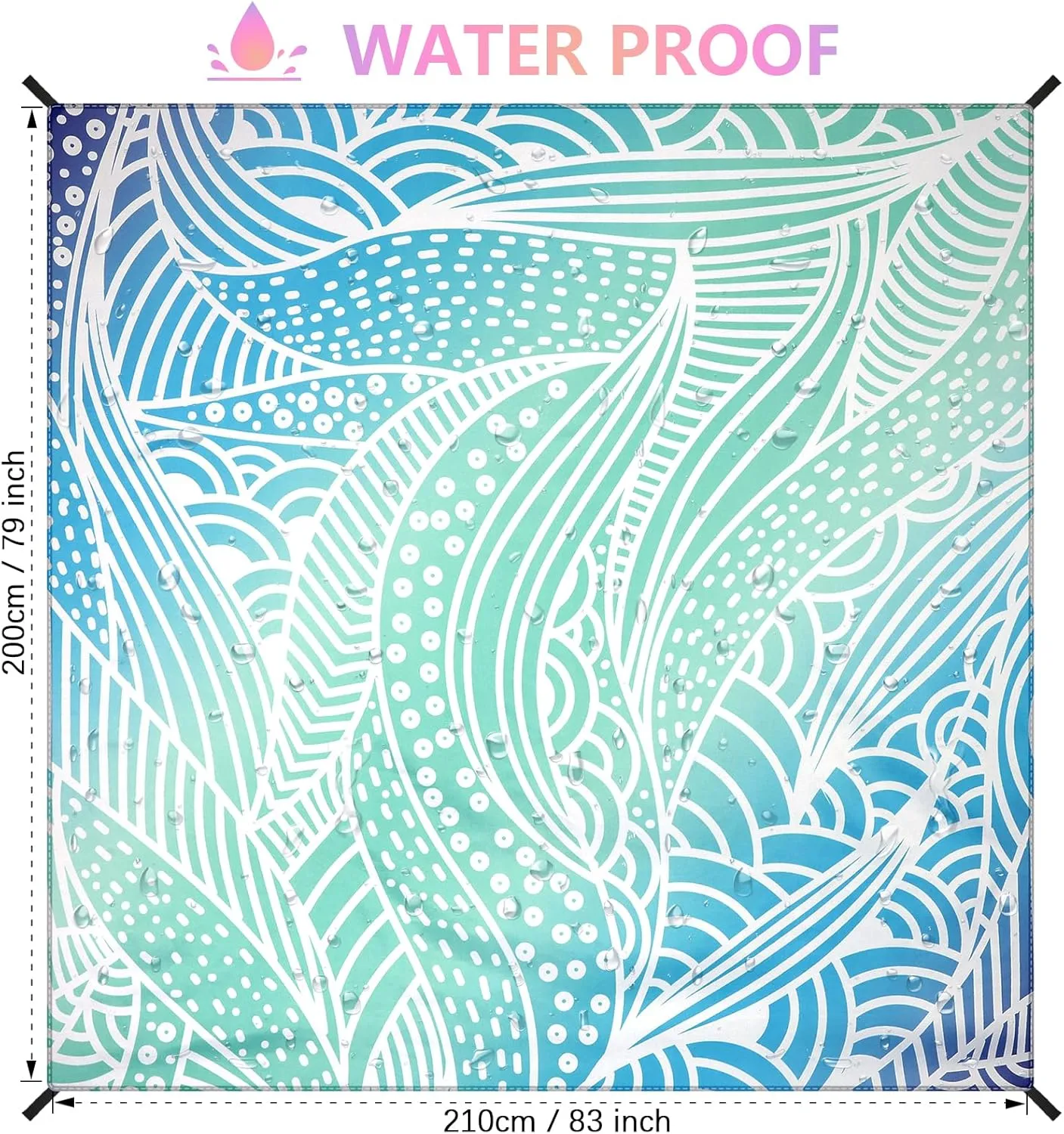 AISPARKY Beach Blanket Waterproof Sandproof Lightweight Durable Compact Sand Free Beach Mat for Beach Festival Travel Camping Hiking Picnic Blanket (Gradiant Blue-Ripple, 79"×83"(4 Person))