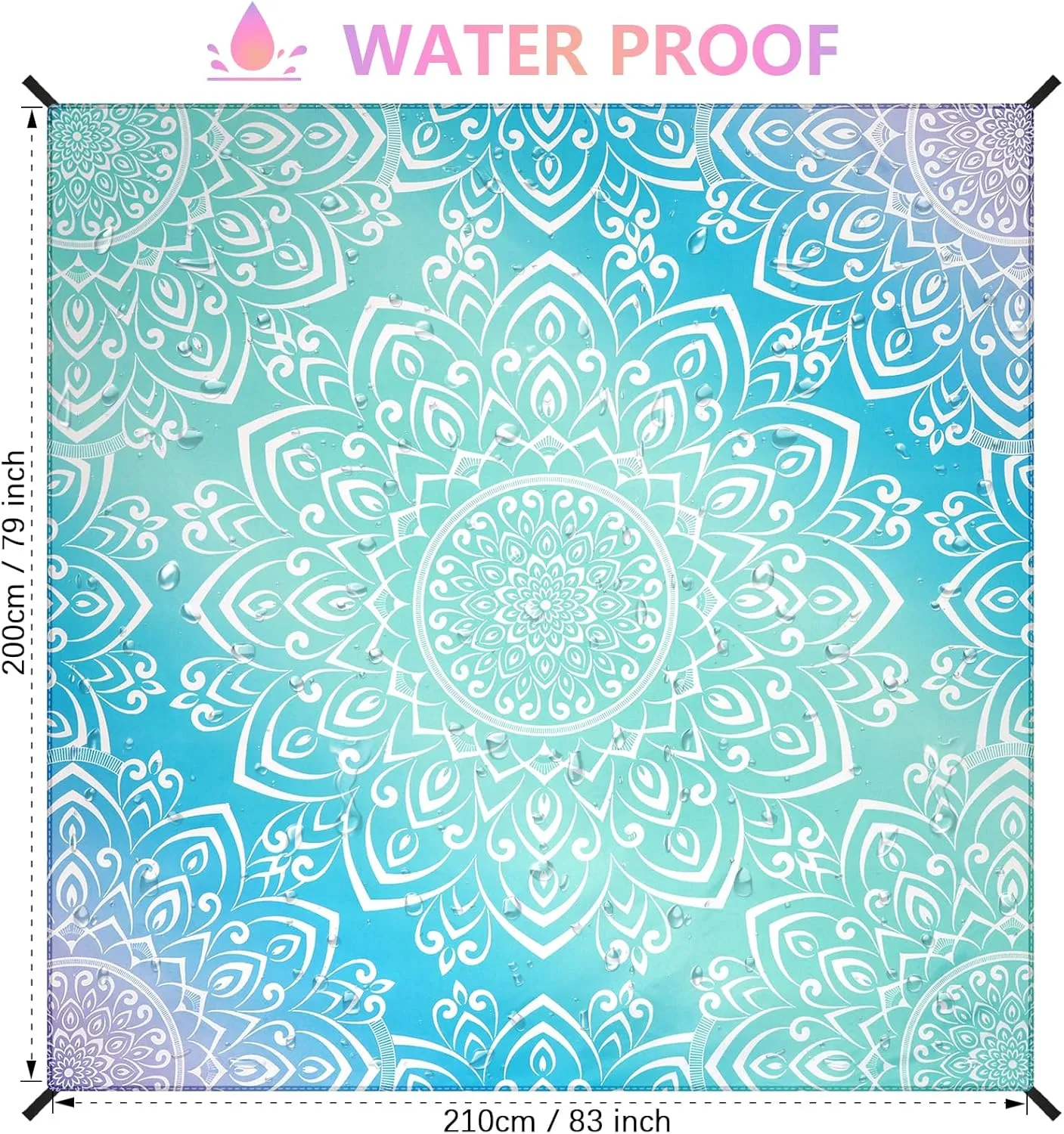 AISPARKY Beach Blanket Waterproof Sandproof Lightweight Durable Compact Sand Free Beach Mat for Festival Travel Camping Hiking Picnic Blanket (Gradiant Blue-Mandarin, 79"×83"(4 Person))