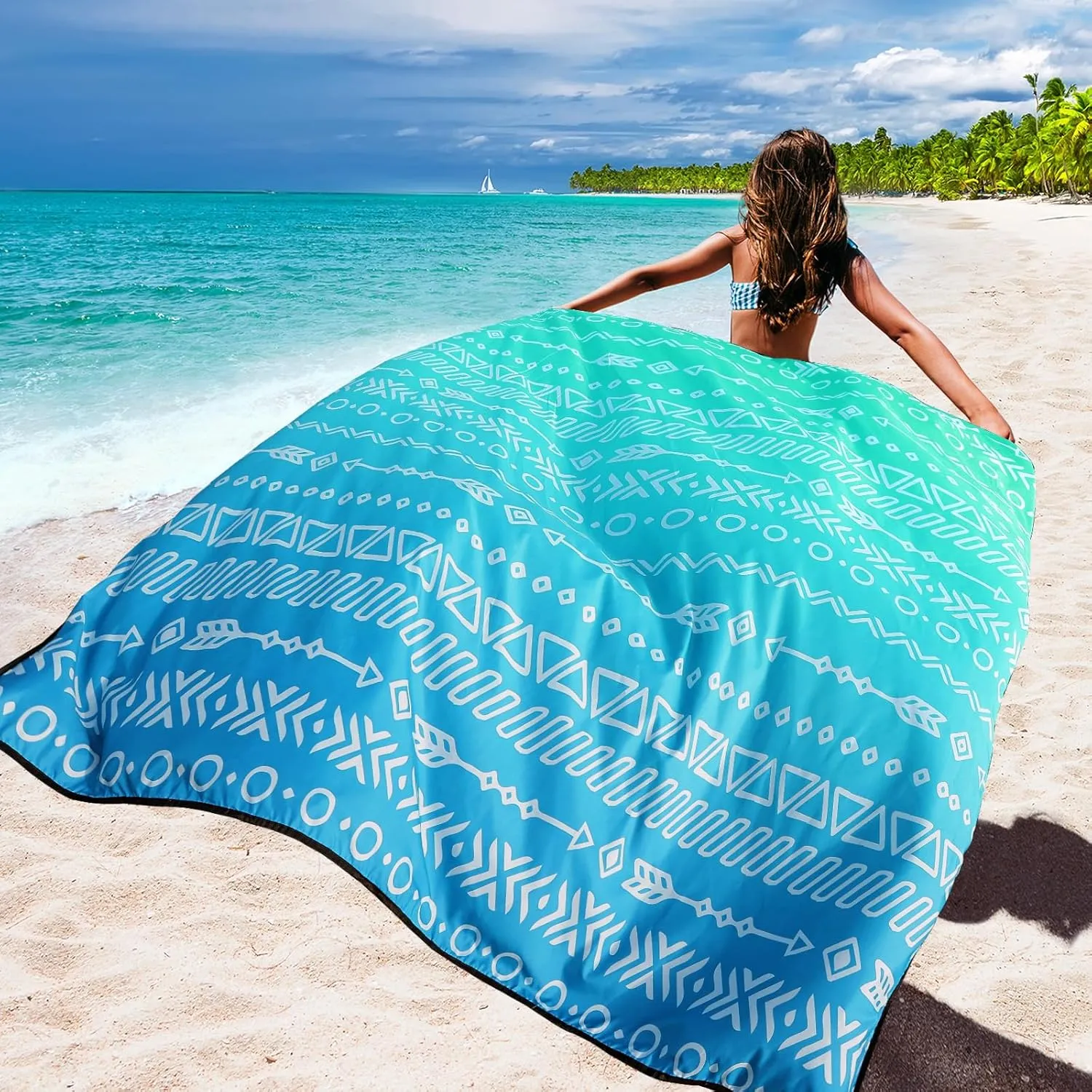 AISPARKY Beach Blanket Waterproof Sandproof, Oversized Large Beach Mat 79" X 83"/120"x108" for 1-8 Adults, Quick Drying&Compact&Lightweight, Picnic Mat Vacation Essentials for Beach Camping Travel