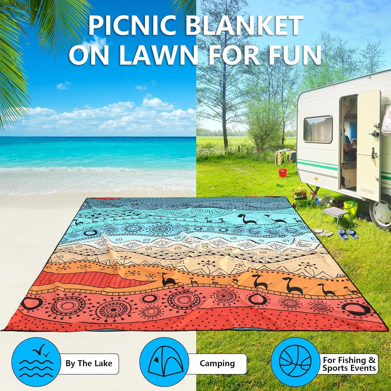 AISPARKY Beach Blanket Waterproof Sandproof, Oversized Large Beach Mat 79" X 83"/120"x108" for 1-8 Adults, Quick Drying&Compact&Lightweight, Picnic Mat Vacation Essentials for Beach Camping Travel