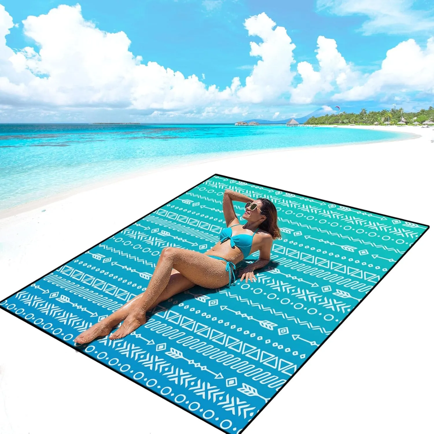 AISPARKY Beach Blanket Waterproof Sandproof, Oversized Large Beach Mat 79" X 83"/120"x108" for 1-8 Adults, Quick Drying&Compact&Lightweight, Picnic Mat Vacation Essentials for Beach Camping Travel