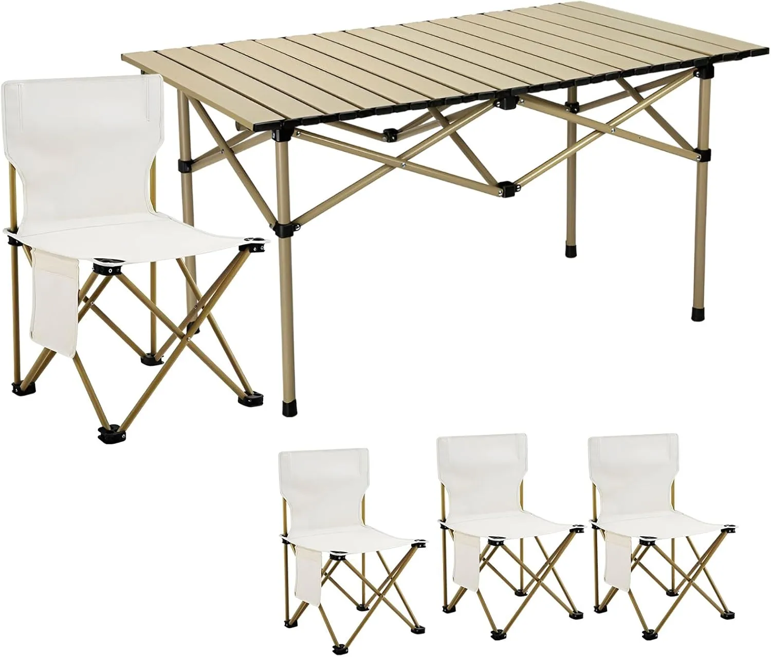 AIZYR Outdoor Compact Folding Table and Chair, Portable Roll Up Table with Storage Bags Lightweight Beach Table Chairs for Camping, Tailgating, Picnic, Gardens,5 Piece