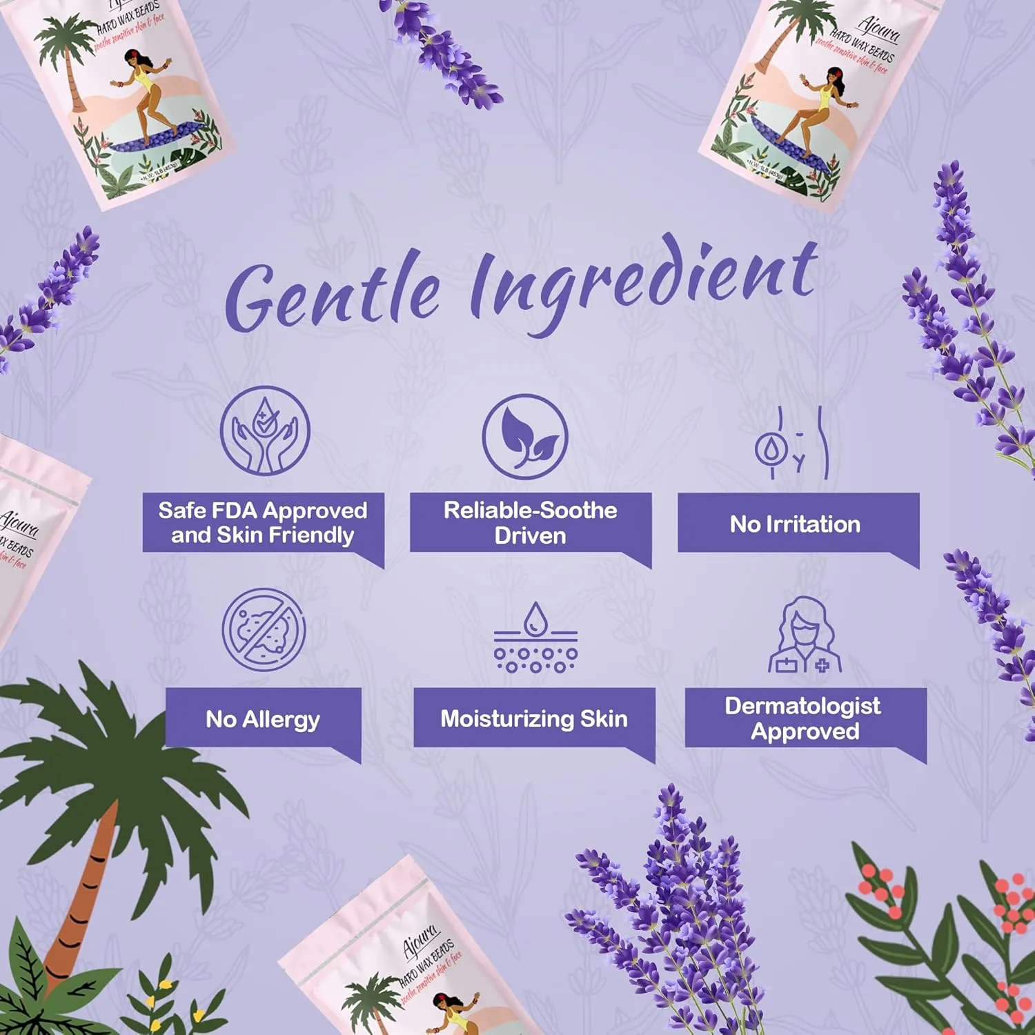 Ajoura 1lb Hard Lavender Wax Beads for Full Body Hair Removal - Brazilian, Bikini, Face, Eyebrows, Underarms, Arms, Chest, Back, Legs (Refill for Wax Warmer Kit, Purple)