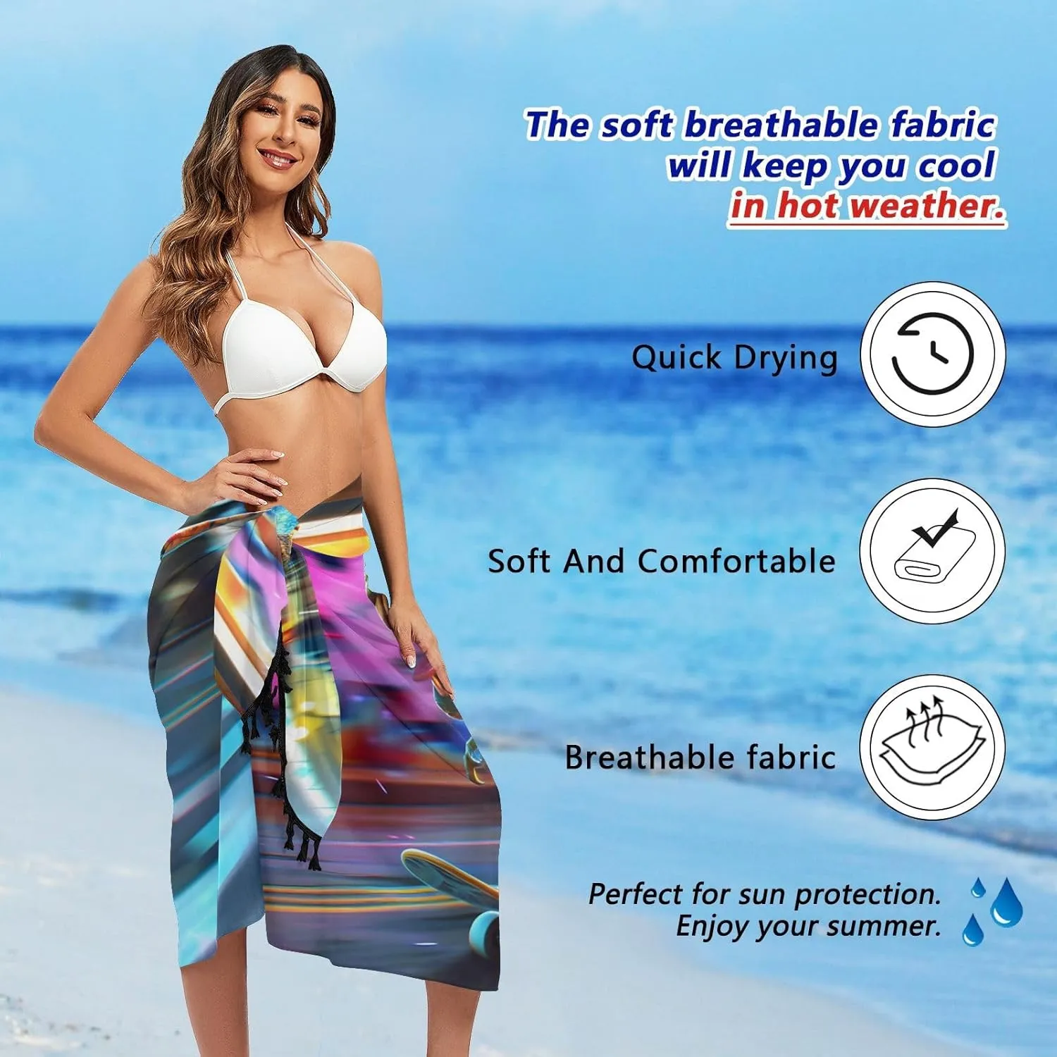 ALAZA Womens Beach Coverups, Beach Sarong Bikini Wrap Skirt Bathing Suit Scarf Pareo Swimwear,M-L