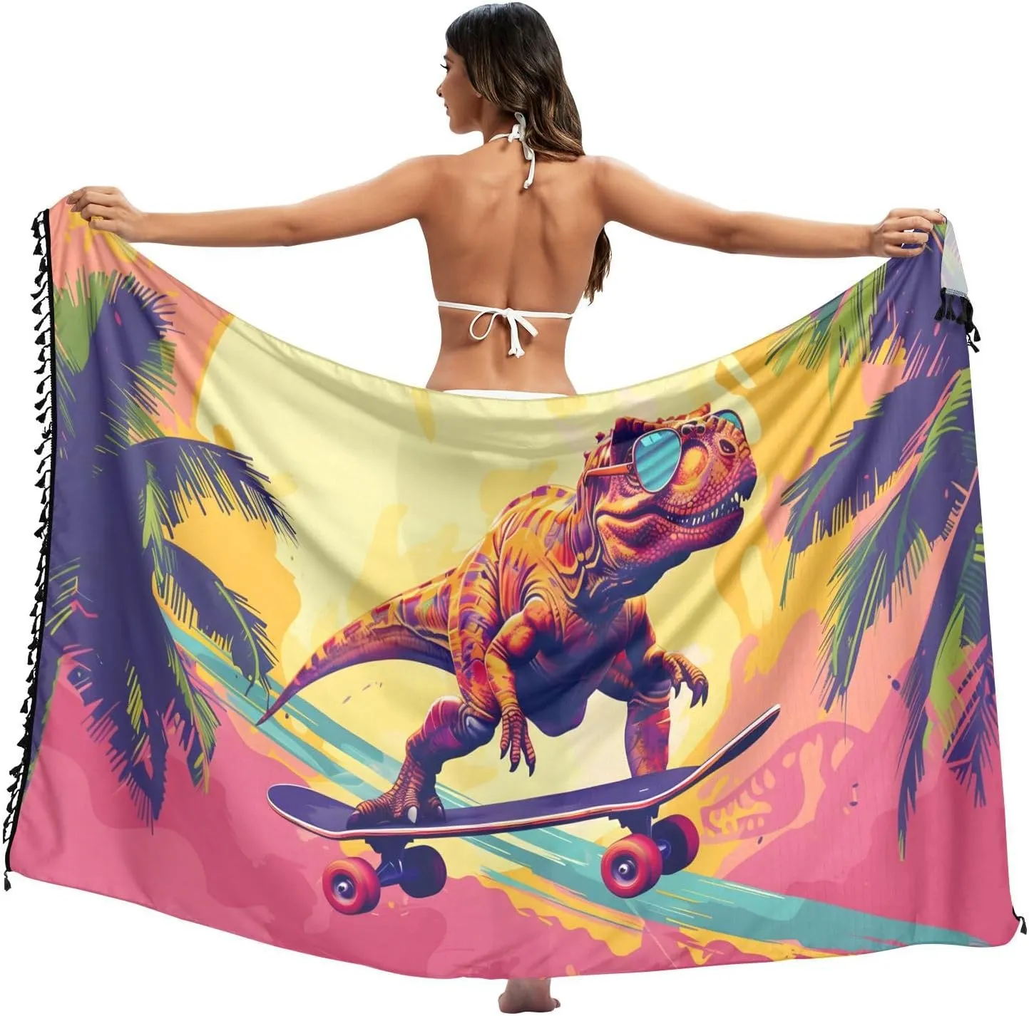 ALAZA Womens Beach Coverups, Beach Sarong Bikini Wrap Skirt Bathing Suit Scarf Pareo Swimwear,M-L