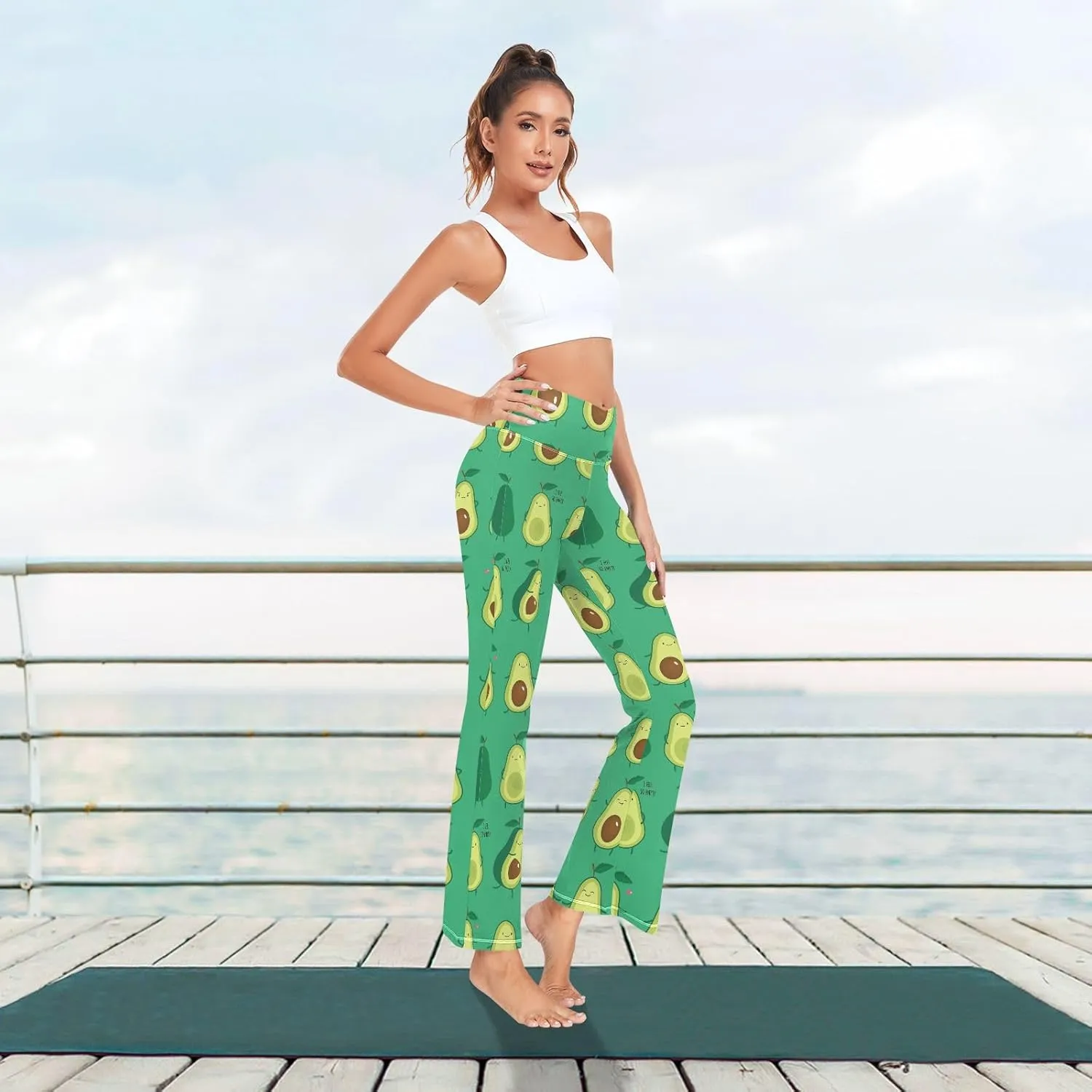 ALAZA Women's Stylish Yellow Sunflower Flare Yoga Pants