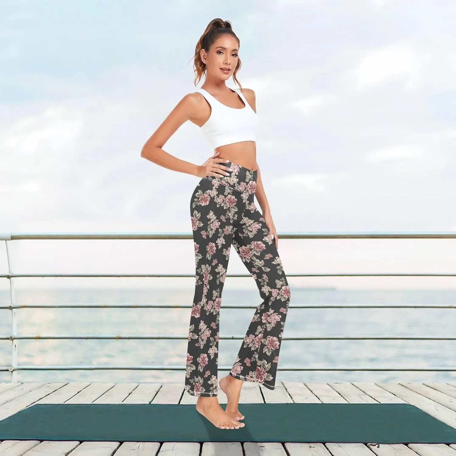 ALAZA Women's Stylized Fresh Cherries Flare Yoga Pants