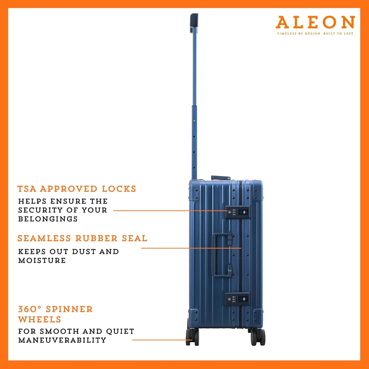 Aleon 21" Aluminum International Carry-On Luggage, Hardside Suitcase with Durable Hardshell, TSA Approved Heavy Duty Spinner Wheels, Rolling Travel Bag for Airplane, Premium Aluminum Shell (Sapphire)
