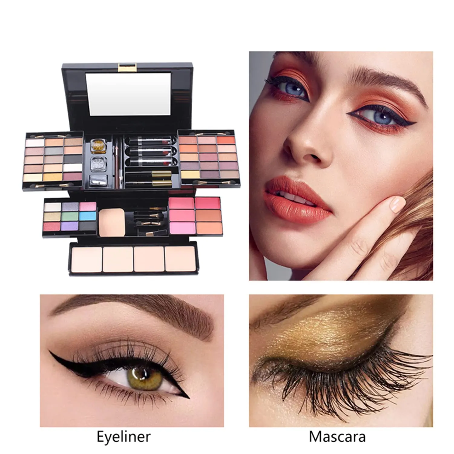All In One Makeup Gift Kit - The Ultimate Color Combination - 39 Eyeshadow, 4 Compact Powder, 6 Blusher, 3 Lipsticks, 2 Eyebrow Pencils, 2 Glitters, 1 Brush, 1 Mascara, 1 Mirror, 49 Colors Makeup Set Combination Palette (331N)