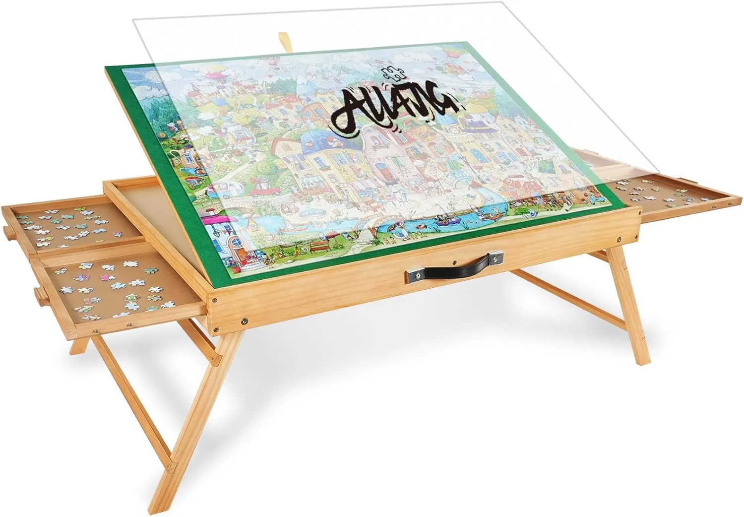 ALL4JIG 1500PCS Portable Puzzle Table with Legs, 25"x34"Adjustable Jigsaw Wooden Puzzle Board with 4 Drawers & Cover Birthday Gift for mom, 3-Tilting-Angle Jigsaw Puzzle Table for Adults