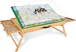 ALL4JIG 1500PCS Portable Puzzle Table with Legs, 25"x34"Adjustable Jigsaw Wooden Puzzle Board with 4 Drawers & Cover Birthday Gift for mom, 3-Tilting-Angle Jigsaw Puzzle Table for Adults