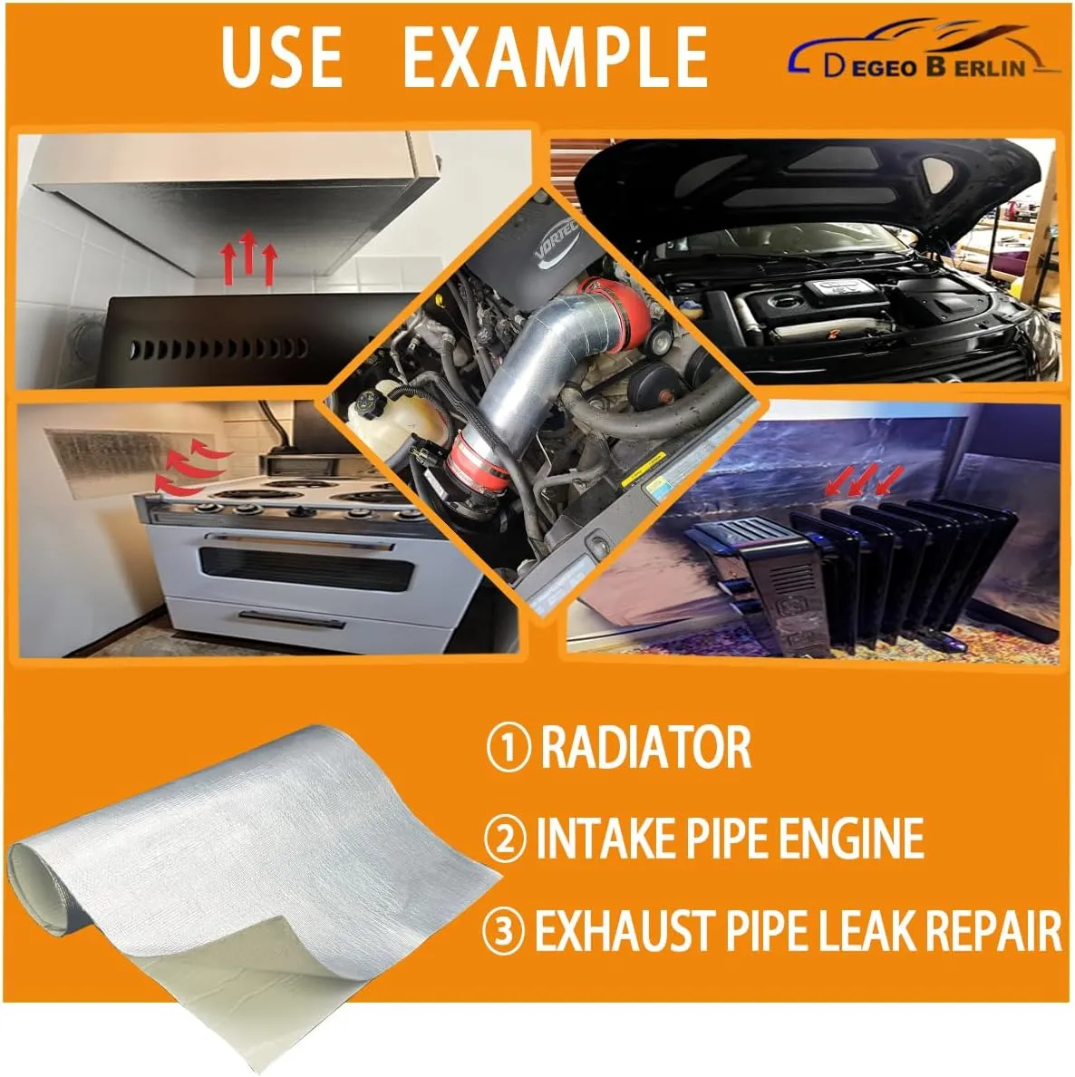 Aluminized Adhesive Backed heat shield tape 12'' X 47'' Thermal Barrier Blanket Mat 2000 Degrees High Temp Protection Material exhaust wrap