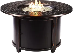 Aluminum 57,0000 BTU 44 in. Round Propane Black Fire Pit Table with Fire Beads, Lid, Propane Tank Cover and Table Fabric Covers in Copper Finish