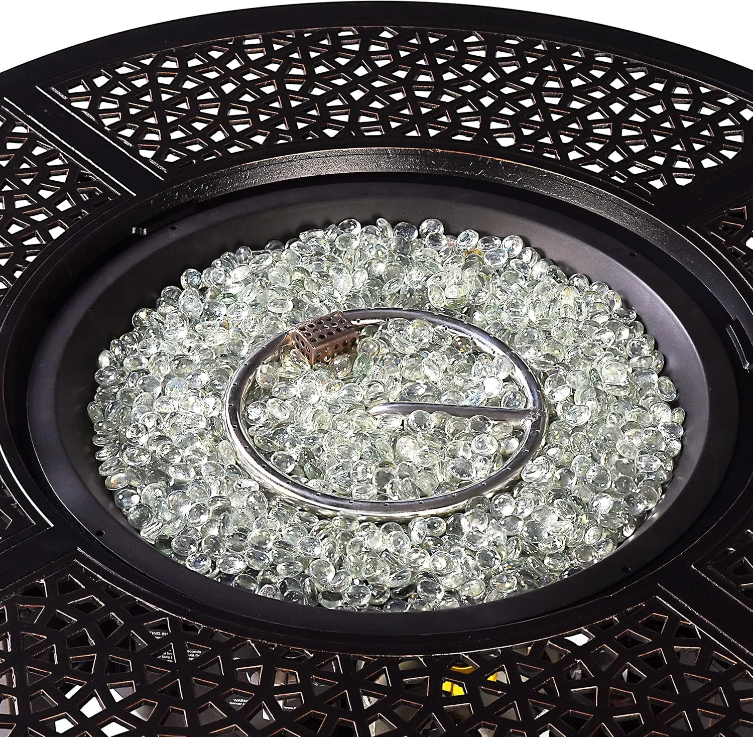 Aluminum 57,0000 BTU 44 in. Round Propane Black Fire Pit Table with Fire Beads, Lid, Propane Tank Cover and Table Fabric Covers in Copper Finish