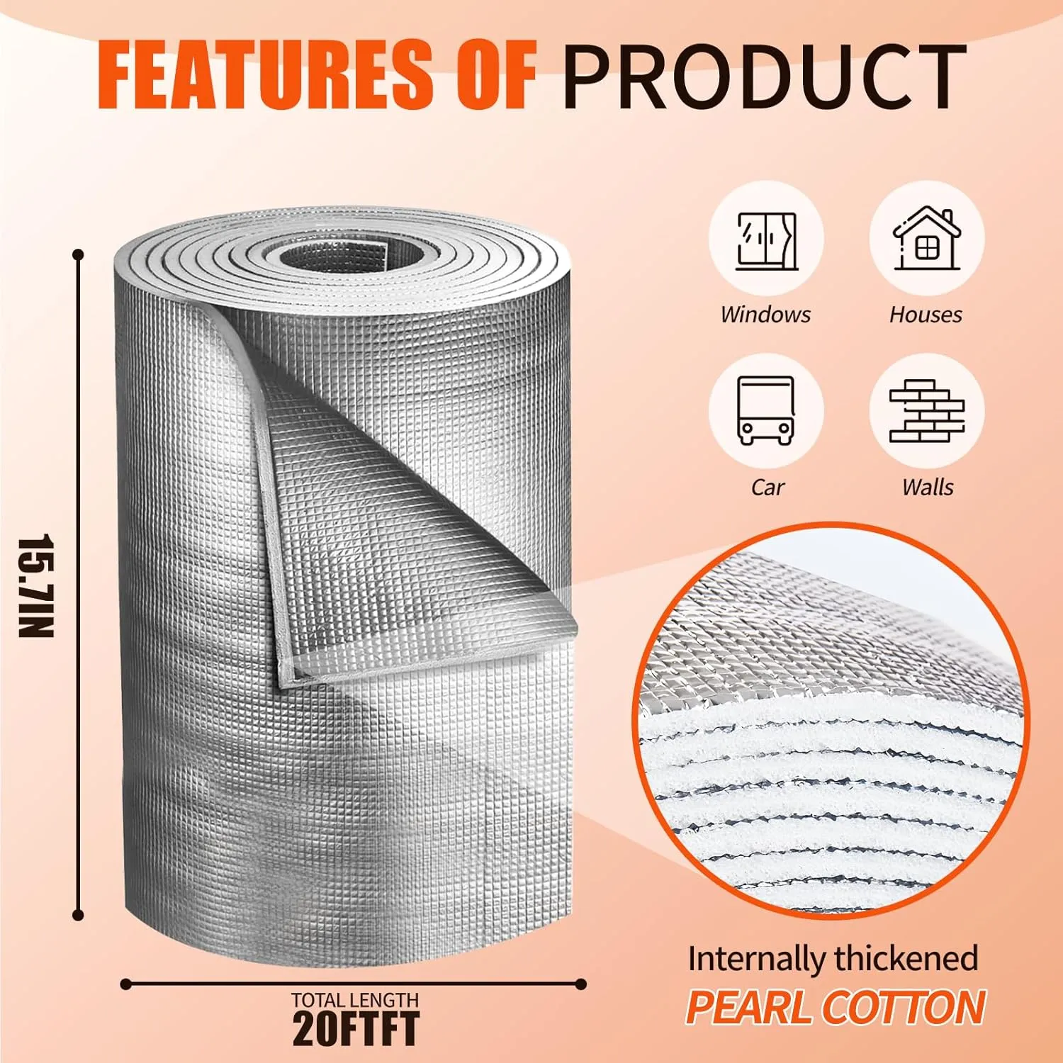 Aluminum Foil Water Heater Blanket - 20Ft x 15.7in Insulation Wrap for Winter