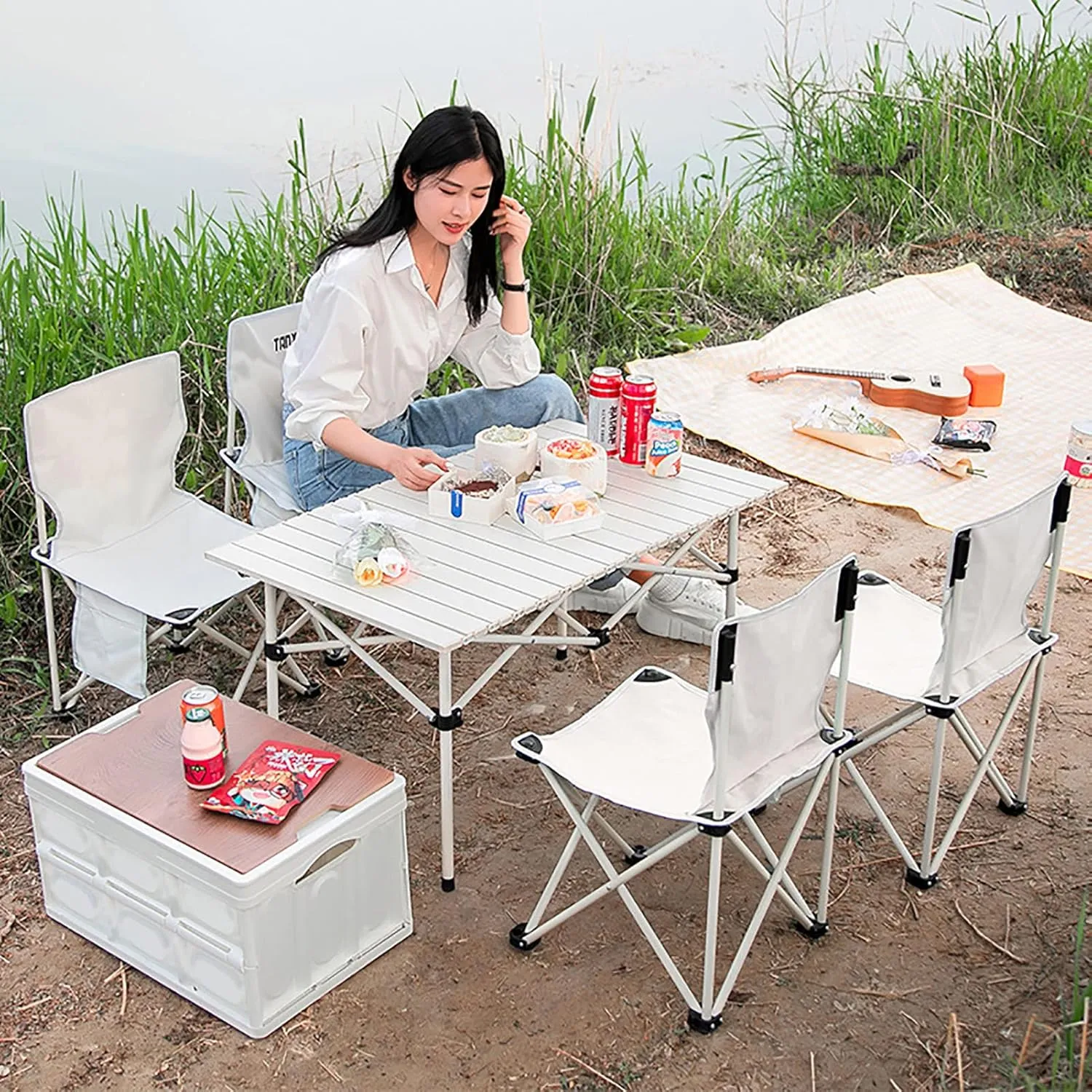 Aluminum Folding Camping Table,Portable Ultralight Outdoor Picnic Camping Table Compact Roll-up Table with Carry Bag for Camping Picnic Beach,B,95x55x50cm