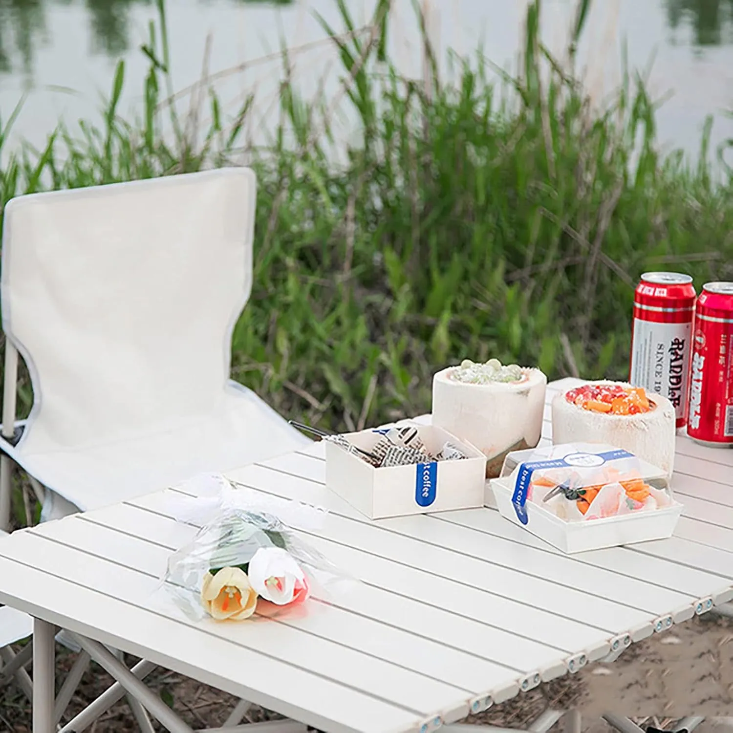 Aluminum Folding Camping Table,Portable Ultralight Outdoor Picnic Camping Table Compact Roll-up Table with Carry Bag for Camping Picnic Beach,B,95x55x50cm
