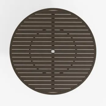Aluminum Slat 30" Round KD Pedestal Dining Table With Umbrella Hole by Tropitone