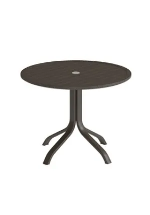 Aluminum Slat 30" Round KD Pedestal Dining Table With Umbrella Hole by Tropitone
