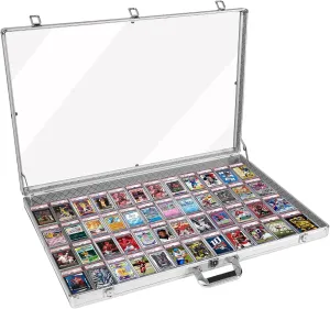 Aluminum Trading Card Display Case for Baseball Sports MTG Collectible Cards, XL Large Table Top Trade Show Display Case with Lock and Handle for Graded Cards Jewelry Craft Collectibles