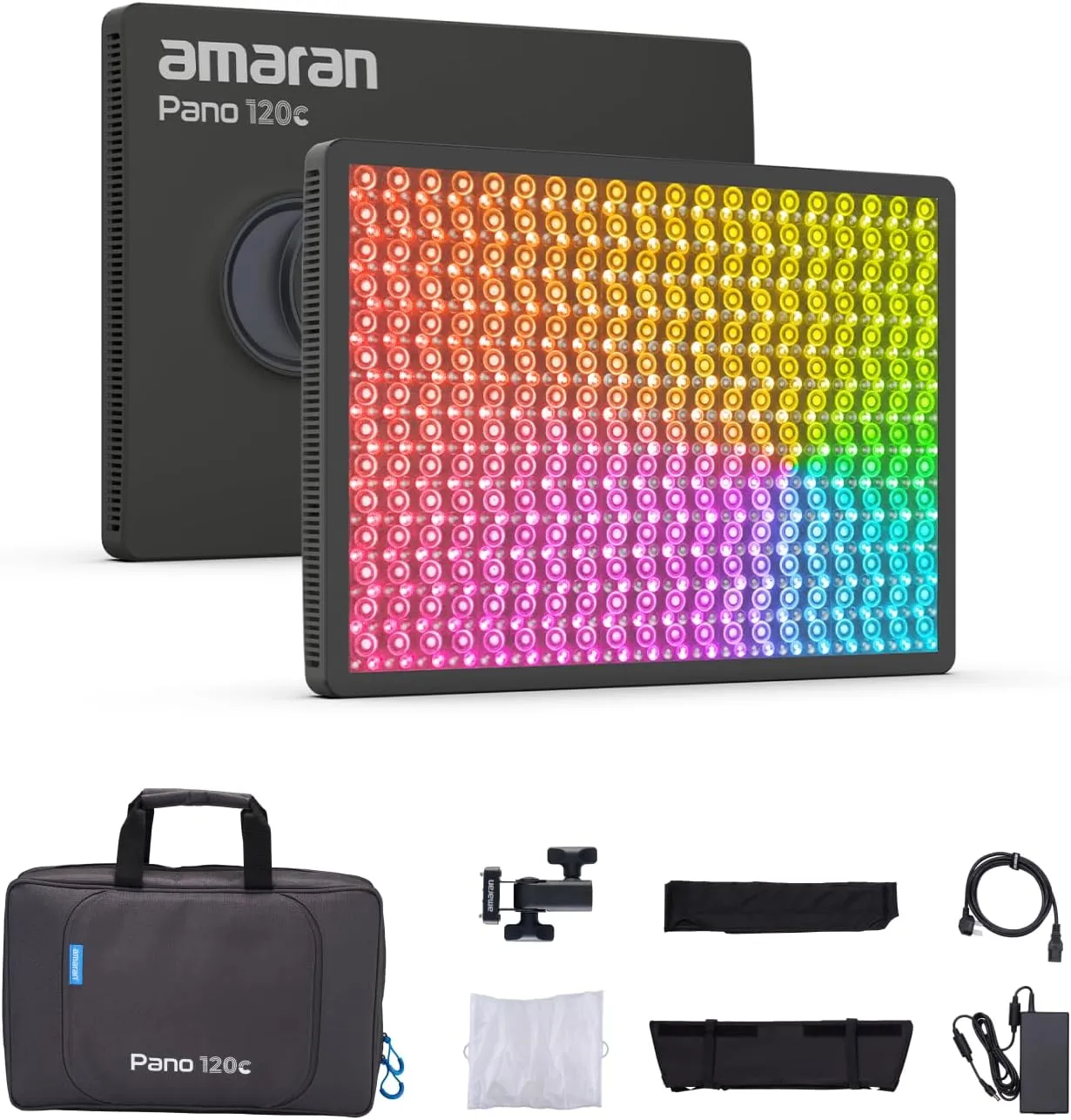 amaran Pano 120c Kit 120W RGBWW LED Panel Video Light APP Control,CCT 2,300K-10,000K Photography Studio Lighting w/Softbox/12 Scenes/Support USB-C PD/for Outdoor Filming Recording Streaming (Charcoal)
