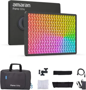 amaran Pano 120c Kit 120W RGBWW LED Panel Video Light APP Control,CCT 2,300K-10,000K Photography Studio Lighting w/Softbox/12 Scenes/Support USB-C PD/for Outdoor Filming Recording Streaming (Charcoal)