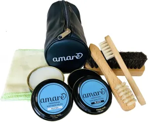 Amare 8PC Shoe Shine Kit, Shoe Polish & Care Kit, for Leather for Men & Women with Black and Neutral Polish, Travel Shoe Shine Brush kit, Leather Boot Care Kit