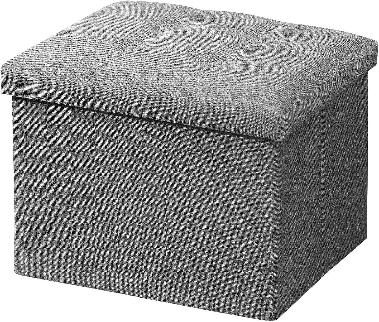 AmasSmile Storage Ottoman Folding Foot Rest Stool, 17 inch Linen Footstool Bench, Short Ottoman Bench, Storage Foot Rest Store, Books, Grey