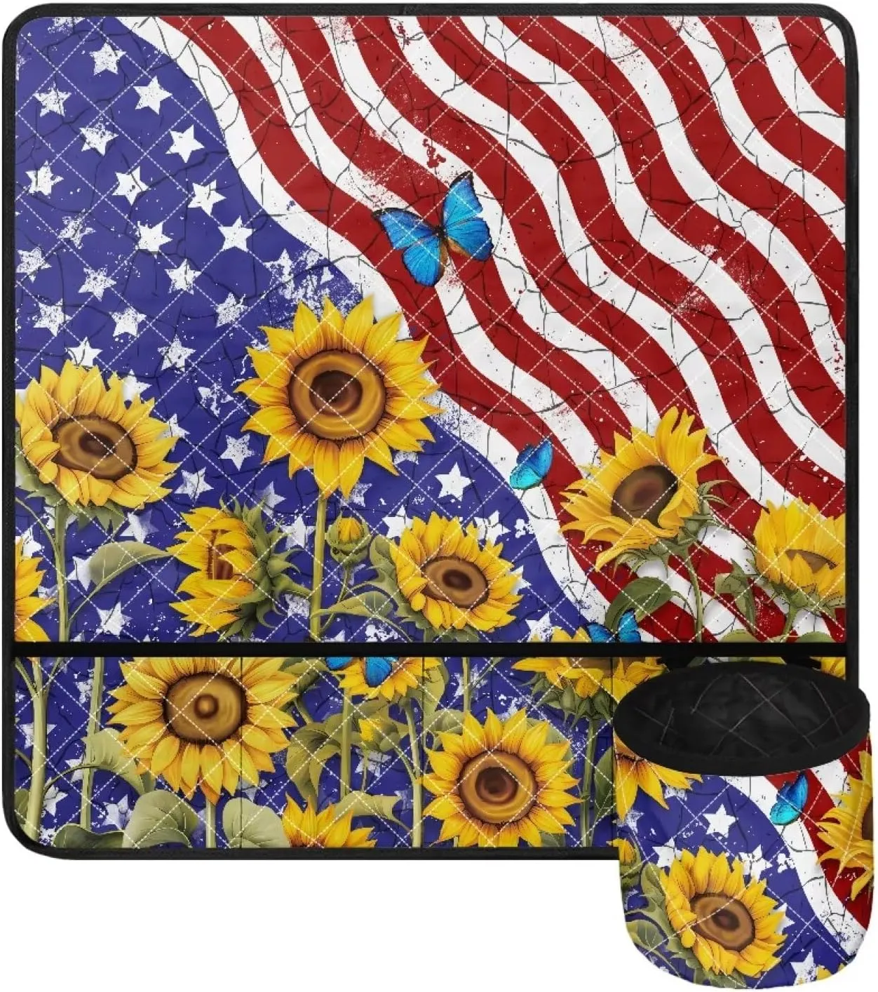 American Flag Sunflower Sewing Machine Pad for Table with Pockets Easy to Clean & Carry Cross Stitching Decorative Mat Fit for Standard Household Sewing Machine