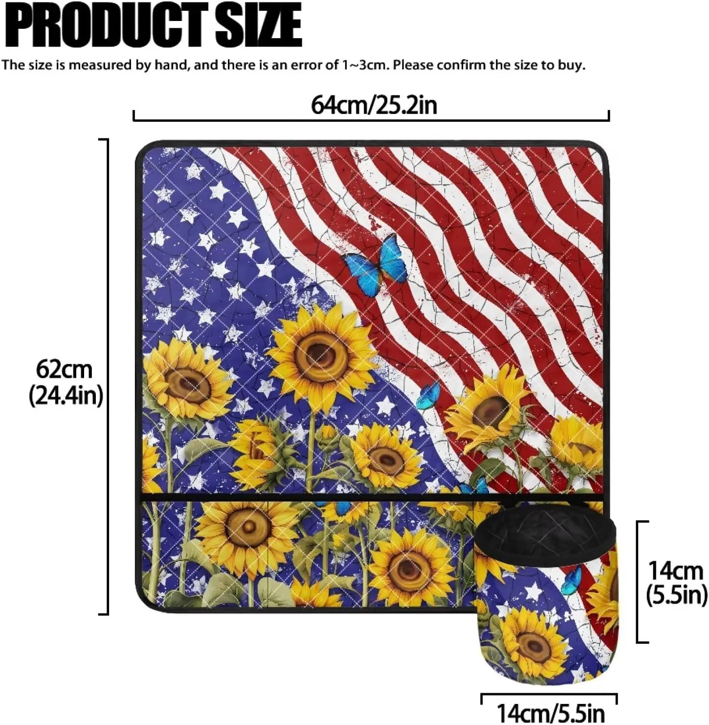American Flag Sunflower Sewing Machine Pad for Table with Pockets Easy to Clean & Carry Cross Stitching Decorative Mat Fit for Standard Household Sewing Machine