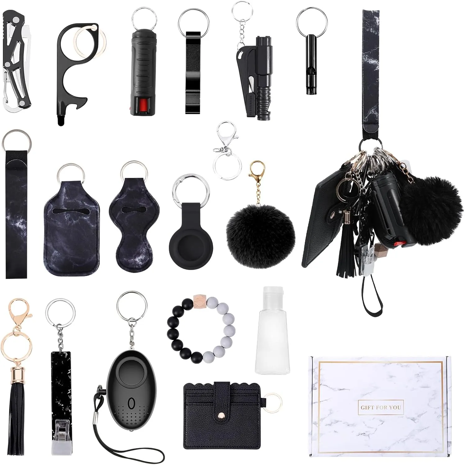 AMIR Safety Keychain Set for Women, Wristlet Strap Keychain with Personal Alarm Accessories Kit, Gifts for Women, Girls