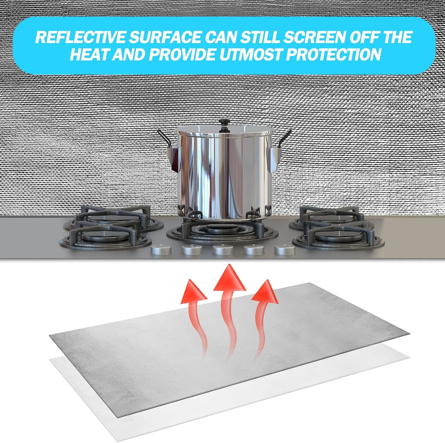 Amylove 1 Pcs 24'' x 48'' Aluminized Heat Shield Thermal Barrier Adhesive Backed Heat Blanket Wrap Fiberglass Insulation Reflective Material High Temp Protection for Exhaust Wood Fireplace Stove