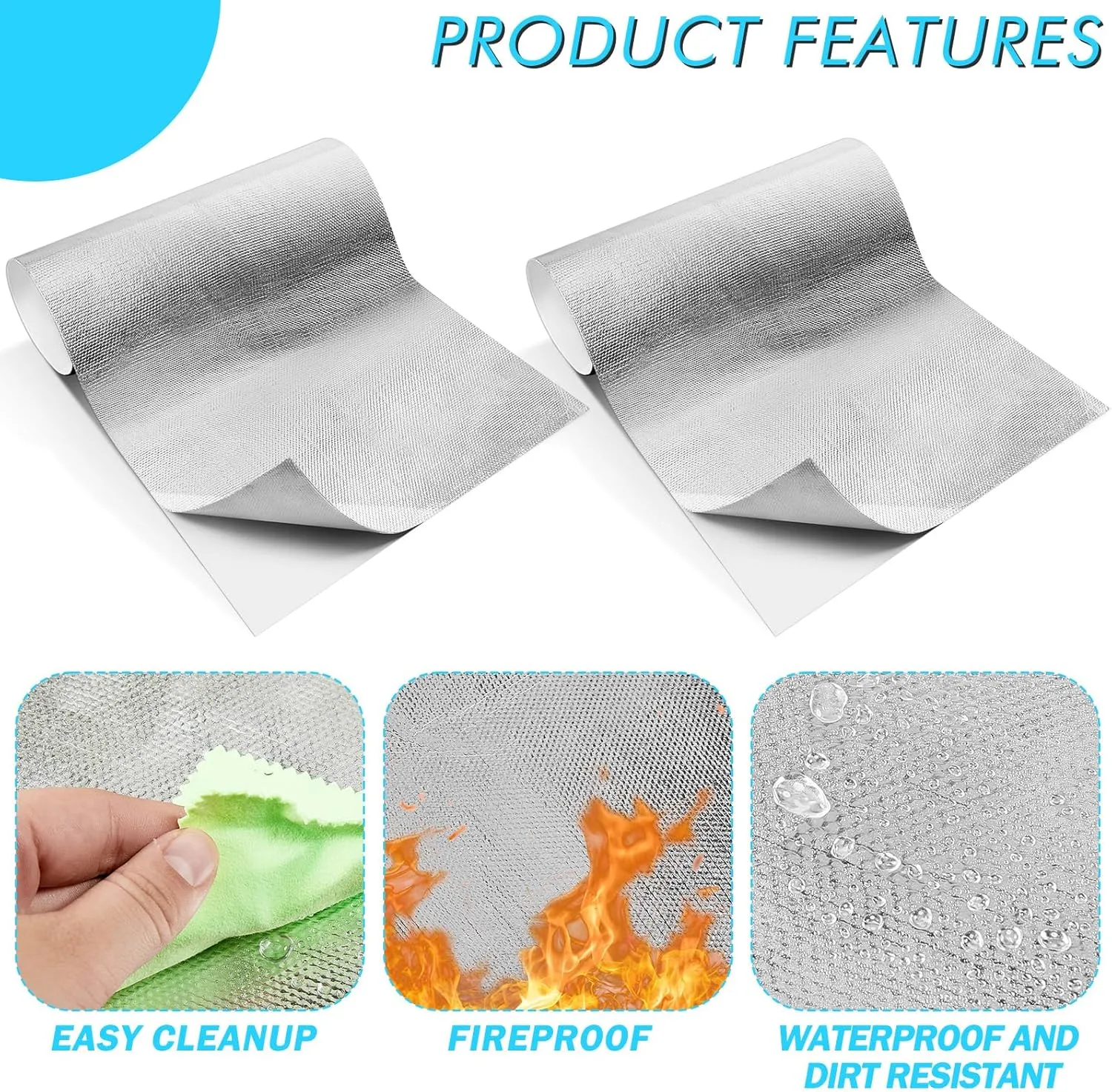 Amylove 1 Pcs 24'' x 48'' Aluminized Heat Shield Thermal Barrier Adhesive Backed Heat Blanket Wrap Fiberglass Insulation Reflective Material High Temp Protection for Exhaust Wood Fireplace Stove