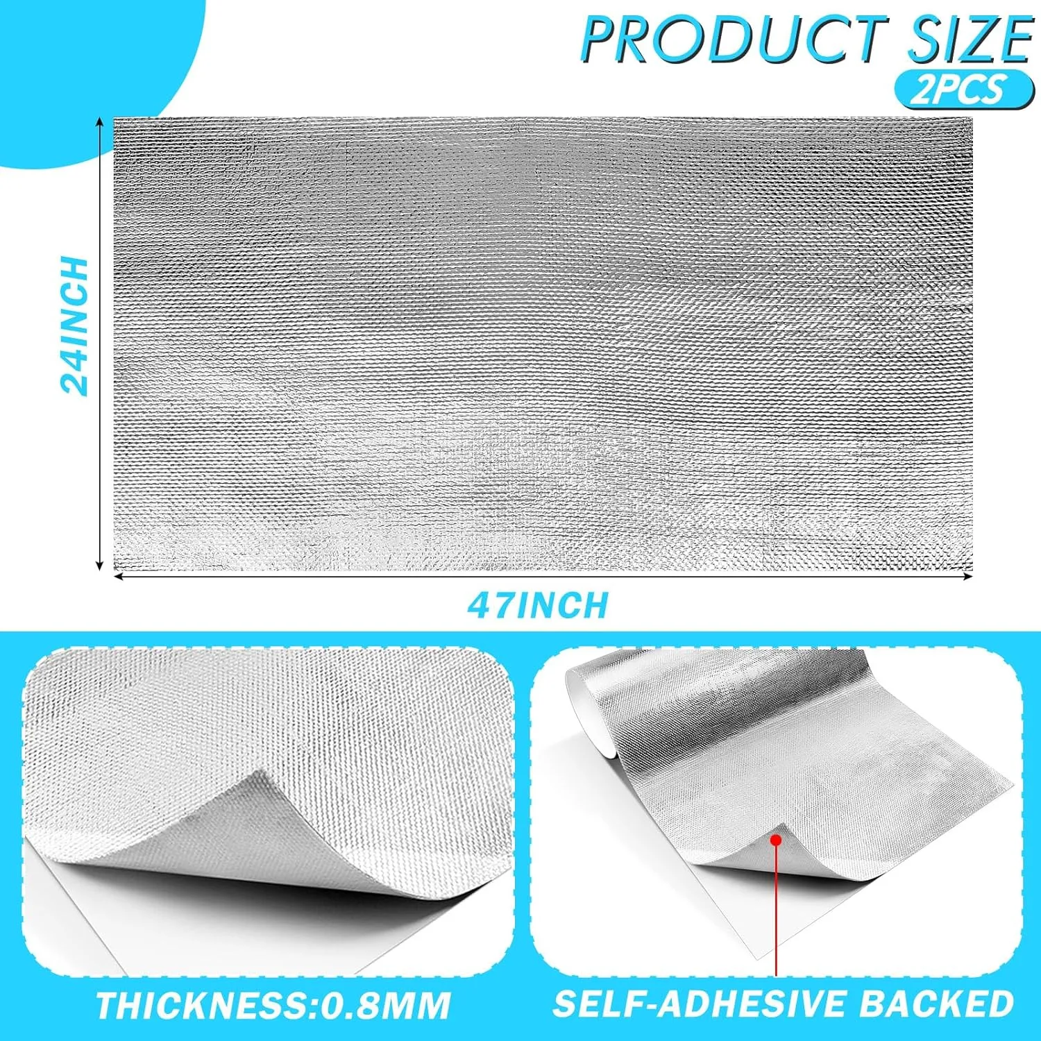 Amylove 1 Pcs 24'' x 48'' Aluminized Heat Shield Thermal Barrier Adhesive Backed Heat Blanket Wrap Fiberglass Insulation Reflective Material High Temp Protection for Exhaust Wood Fireplace Stove
