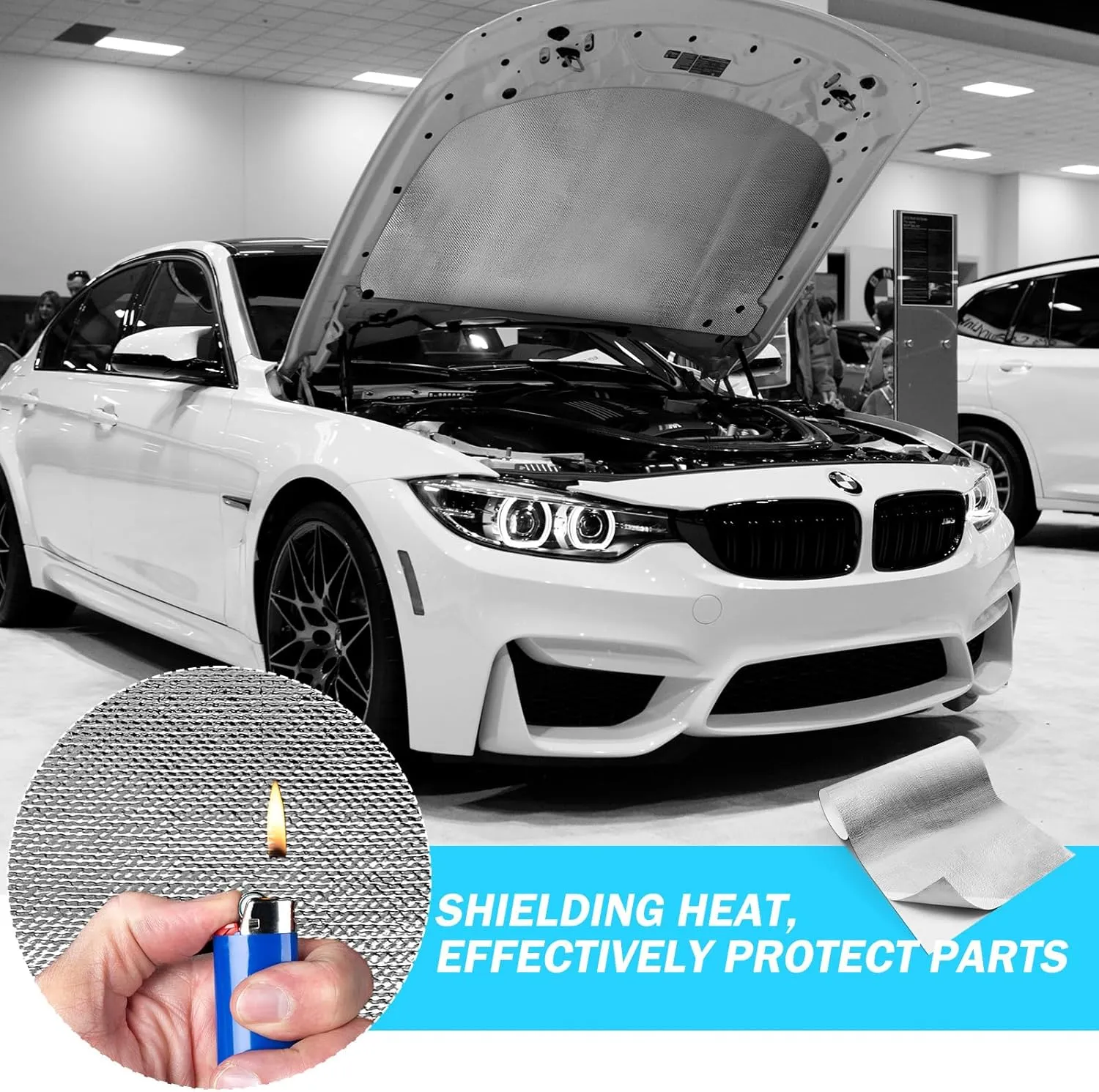 Amylove 1 Pcs 24'' x 48'' Aluminized Heat Shield Thermal Barrier Adhesive Backed Heat Blanket Wrap Fiberglass Insulation Reflective Material High Temp Protection for Exhaust Wood Fireplace Stove