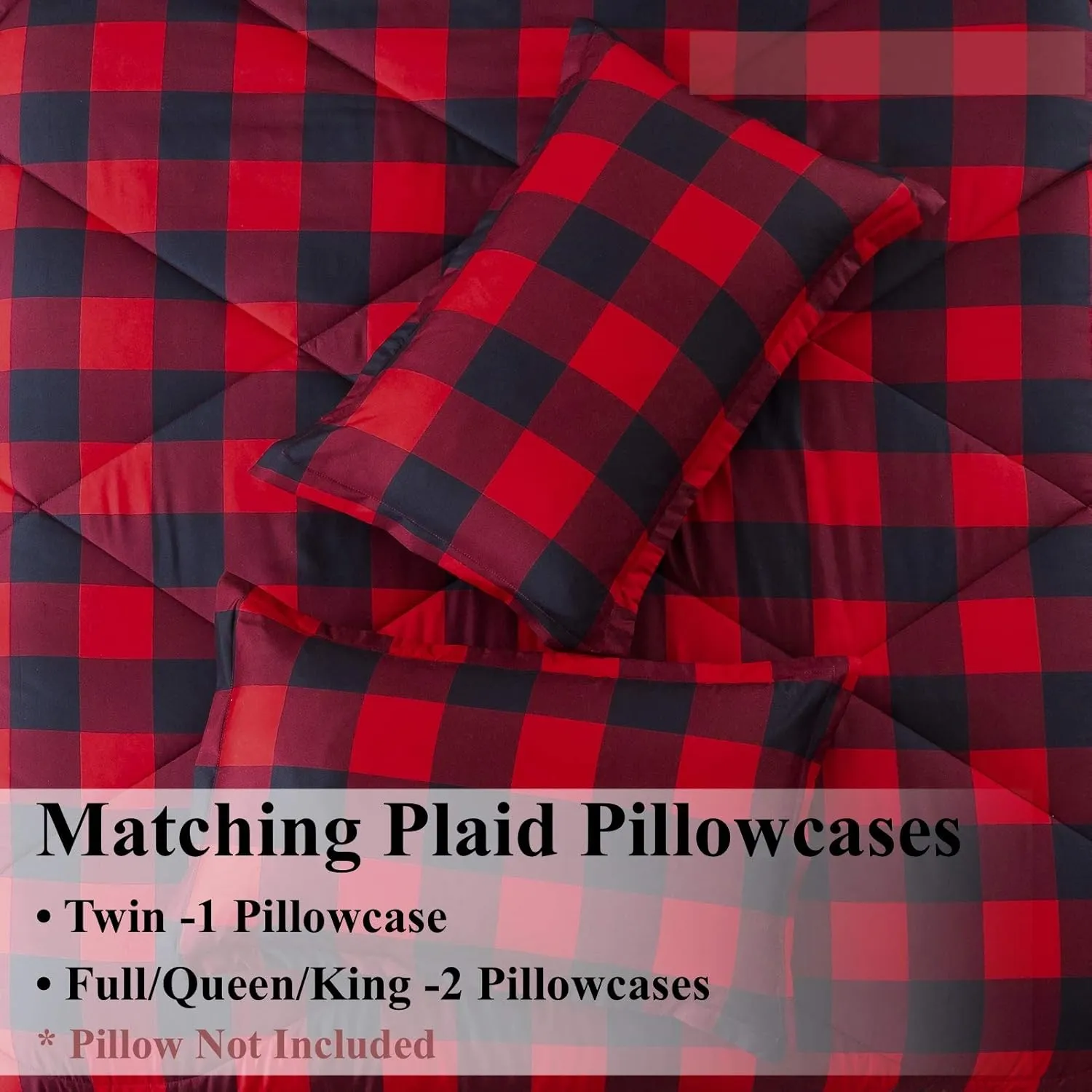 Andency Red Burgundy Black Buffalo Checkered Comforter Set Queen(90x90Inch), 3 Pieces (1 Plaid Comforter and 2 Pillowcases), Lightweight Microfiber Geometric Plaid Comforter Bedding Set