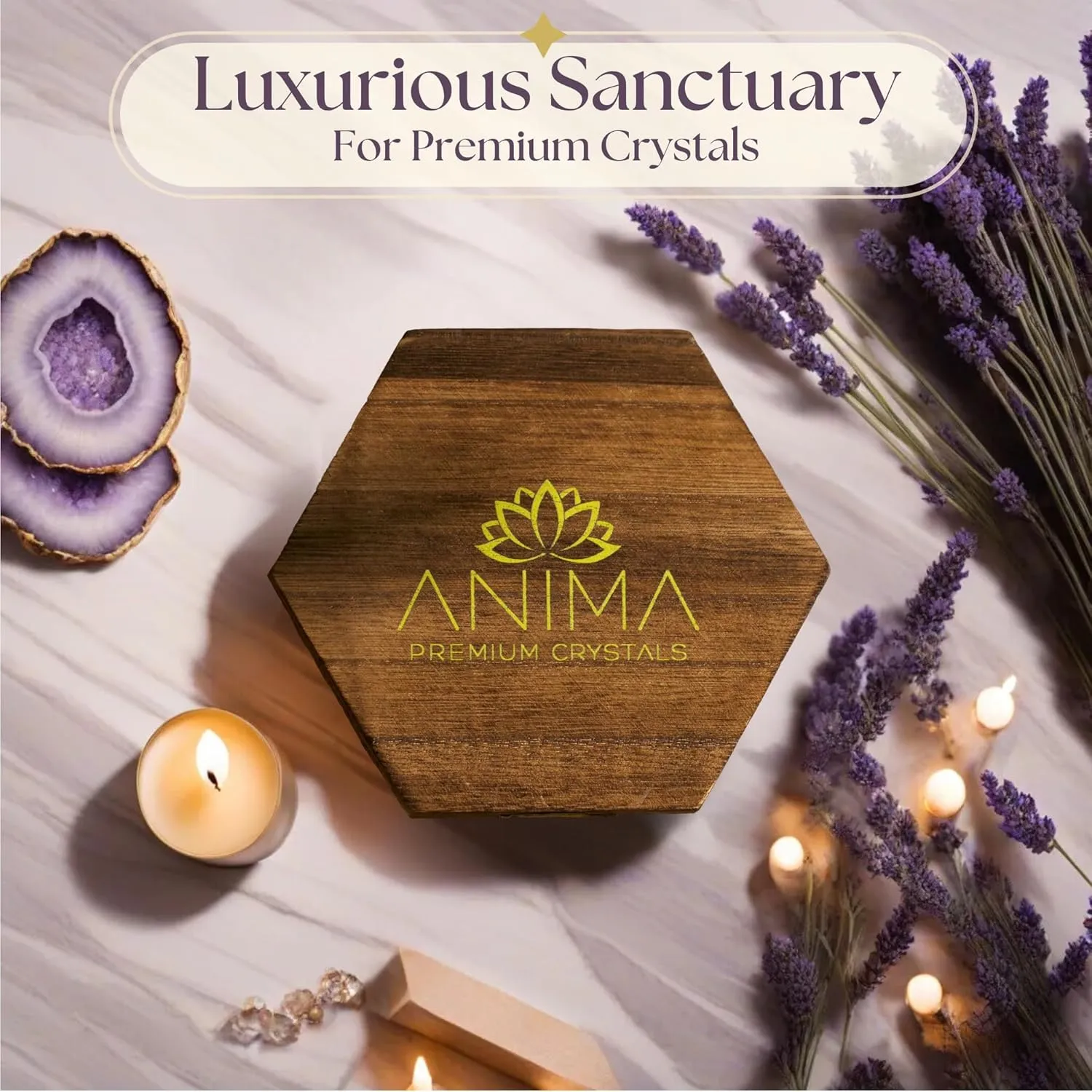 Anima Premium 7 Chakras Crystals and Healing Stones with Guide Booklet – Large Raw Crystals and Stones Set Including Rose Quartz, Amethyst, and Lapis Lazuli in Wooden Box - for Healing and Protection