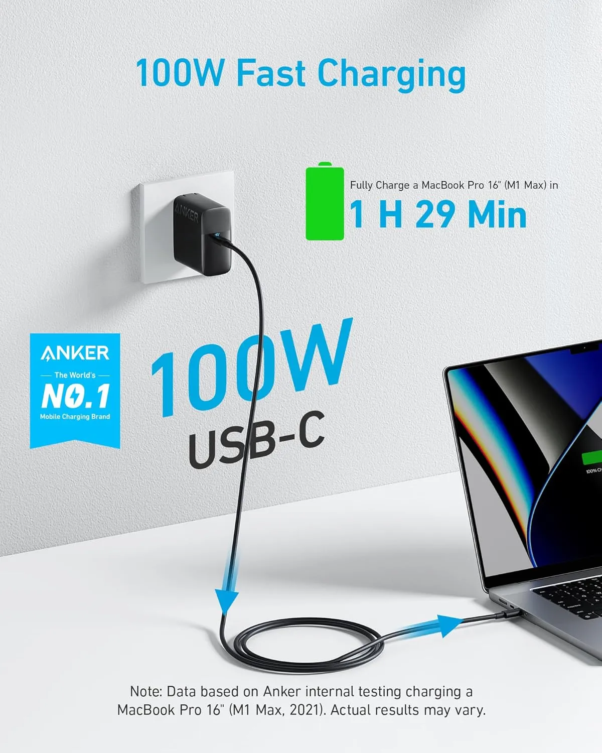 Anker MacBook Charger, Compact and Foldable 100W USB C Charger for MacBook Air, Samsung Galaxy, iPad Pro, and More, 5FT USB C Cable Included
