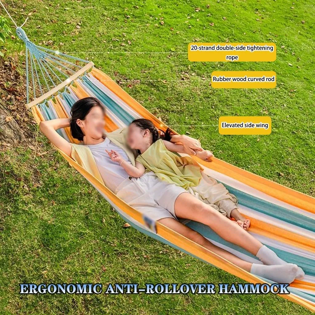 Anti-Rollover Hammock for Camping, Breathable and Comfortable Rocking Swing, Curved Rod Design, Load Bearing 150kg/330.7lbs(Yellow-Blue)