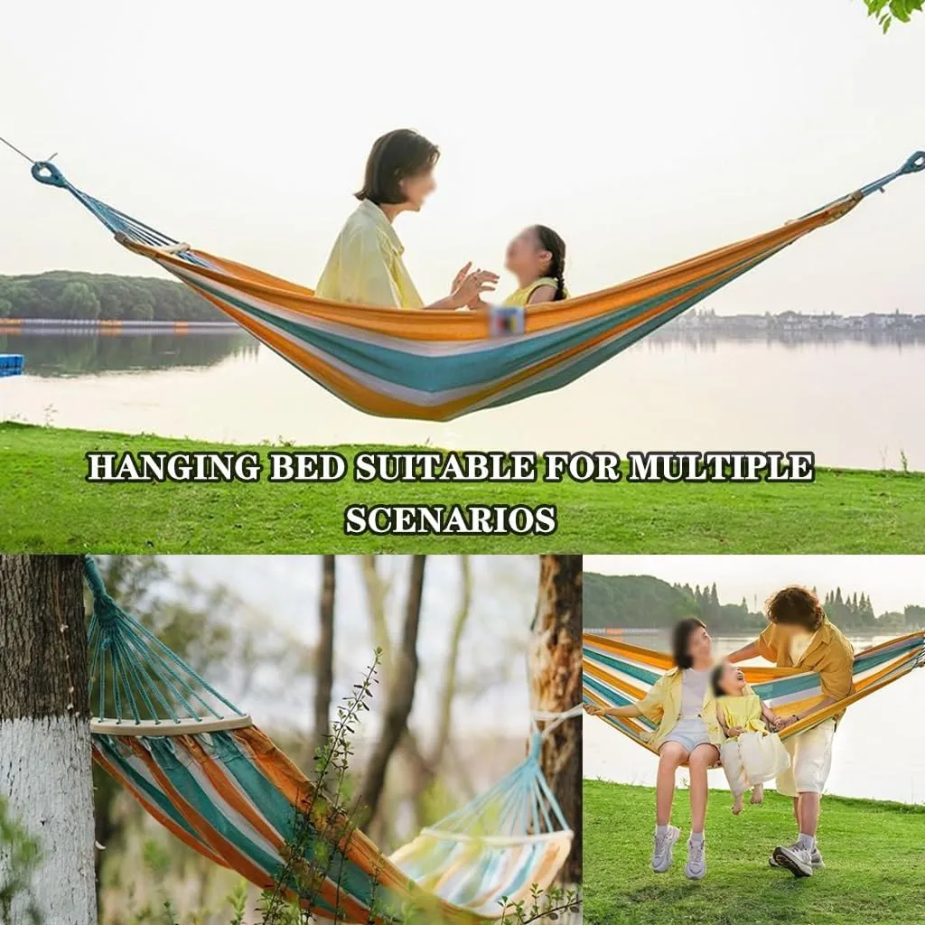 Anti-Rollover Hammock for Camping, Breathable and Comfortable Rocking Swing, Curved Rod Design, Load Bearing 150kg/330.7lbs(Yellow-Blue)