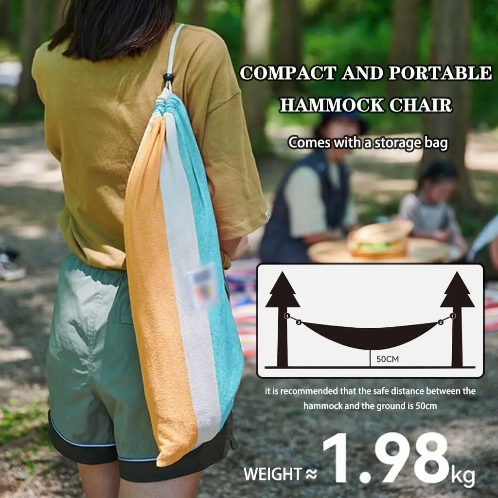 Anti-Rollover Hammock for Camping, Breathable and Comfortable Rocking Swing, Curved Rod Design, Load Bearing 150kg/330.7lbs(Yellow-Blue)