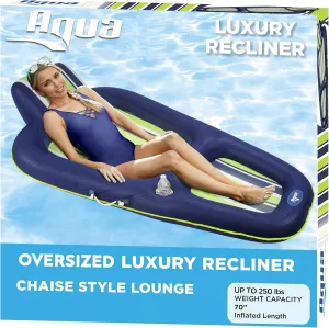 Aqua Luxury Water Pool Lounge – Extra Large – Inflatable Pool Floats for Adults with Headrest, Backrest, Footrest & Cupholder – Multiple Colors/Styles