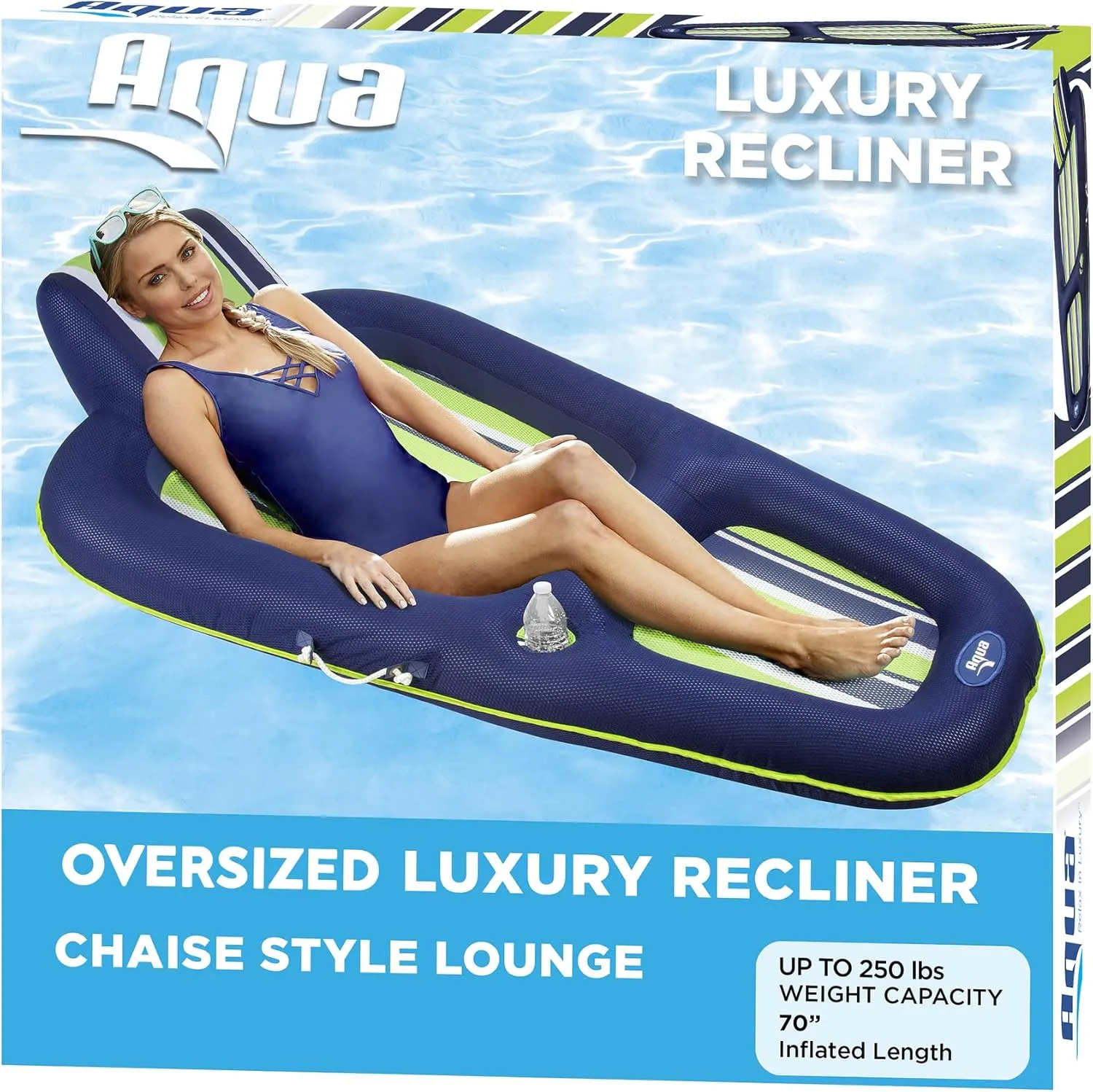 Aqua Luxury Water Pool Lounge – Extra Large – Inflatable Pool Floats for Adults with Headrest, Backrest, Footrest & Cupholder – Multiple Colors/Styles